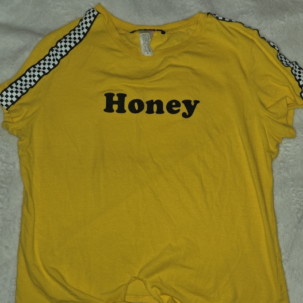 PoshPosh M Y2K Tie Front CROP TOP "HONEY" Checked Flirty Tshirt 90's Vntg Swag - Picture 4 of 8